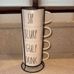 Rae Dunn Stackable White Mug Set with Stand